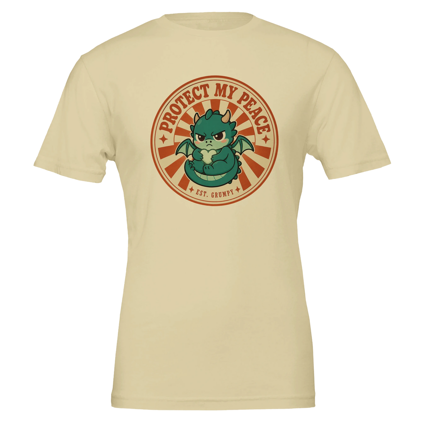 Protect My Peace dragon t-shirt in natural, badge print centred