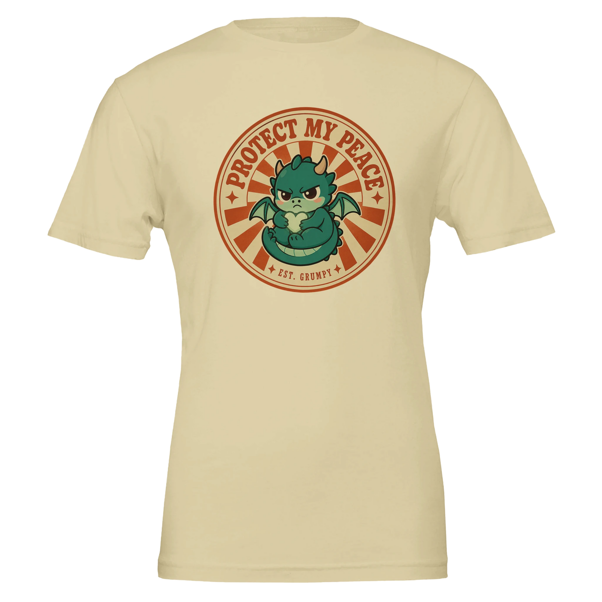 Protect My Peace dragon t-shirt in natural, badge print centred